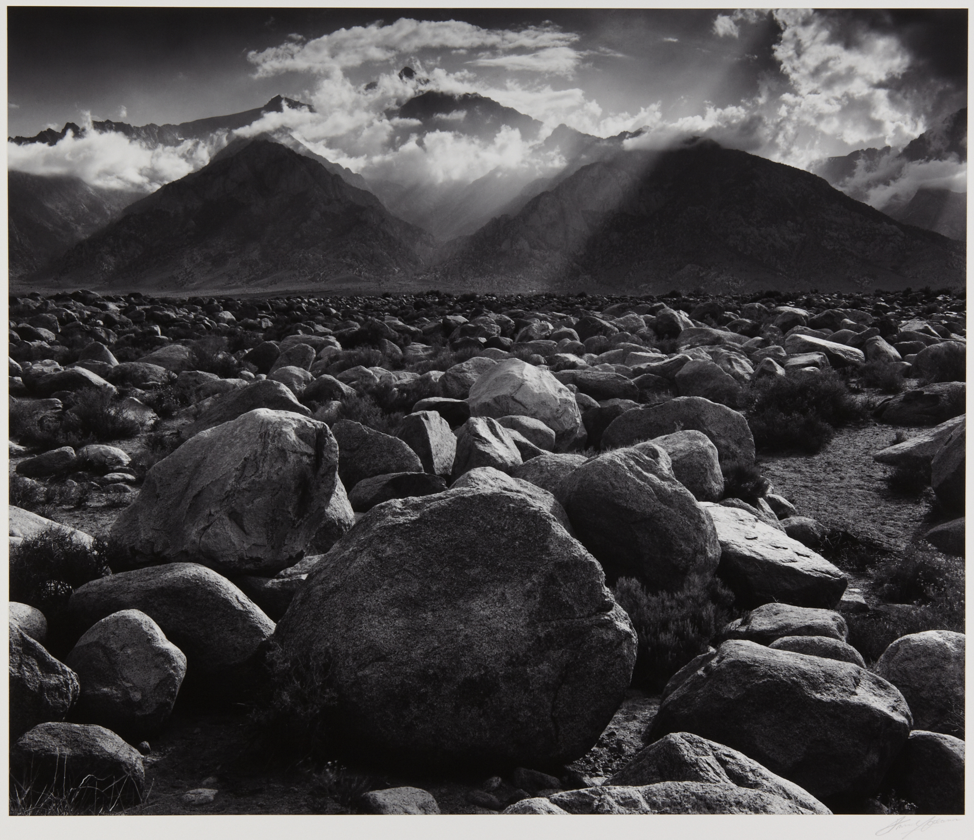 Photograph by Ansel Adams titled Mount Williamson, Sierra Nevada, from Manzanar, California, 1944, printed 1980.